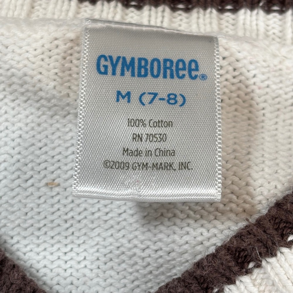 Gymboree Boys Cream Brown Cable Knit Sweater Vest V-Neck‎ Cotton Size M 7-8 - Picture 4 of 5